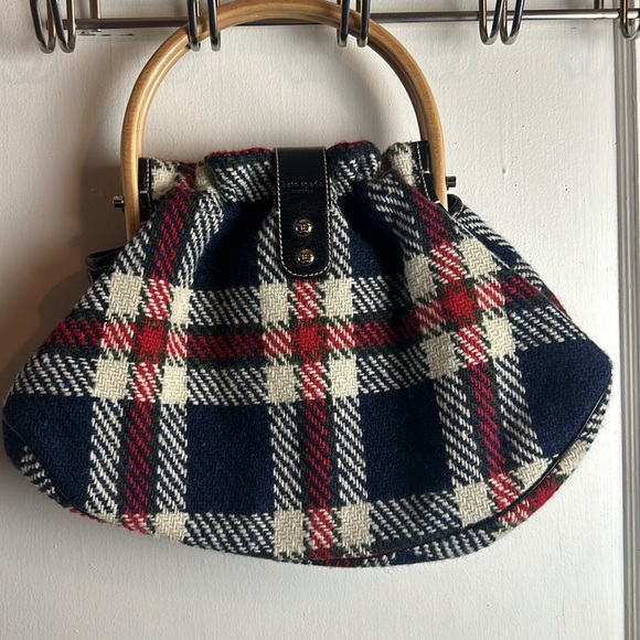 Kate Spade wool plaid wooden handle bag - Picture 2 of 5